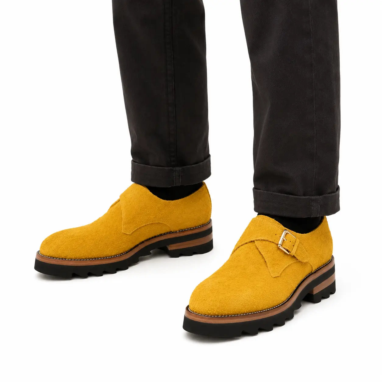 Scarpe monk in camoscio color senape