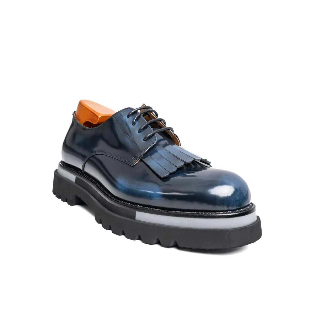 Navy Blue Patina Kiltie Derby Shoes Divinch