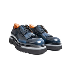 Navy Blue Patina Kiltie Derby Shoes Divinch