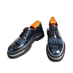 Navy Blue Patina Kiltie Derby Shoes Divinch