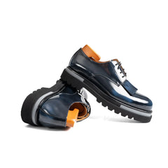 Navy Blue Patina Kiltie Derby Shoes Divinch