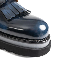Navy Blue Patina Kiltie Derby Shoes Divinch