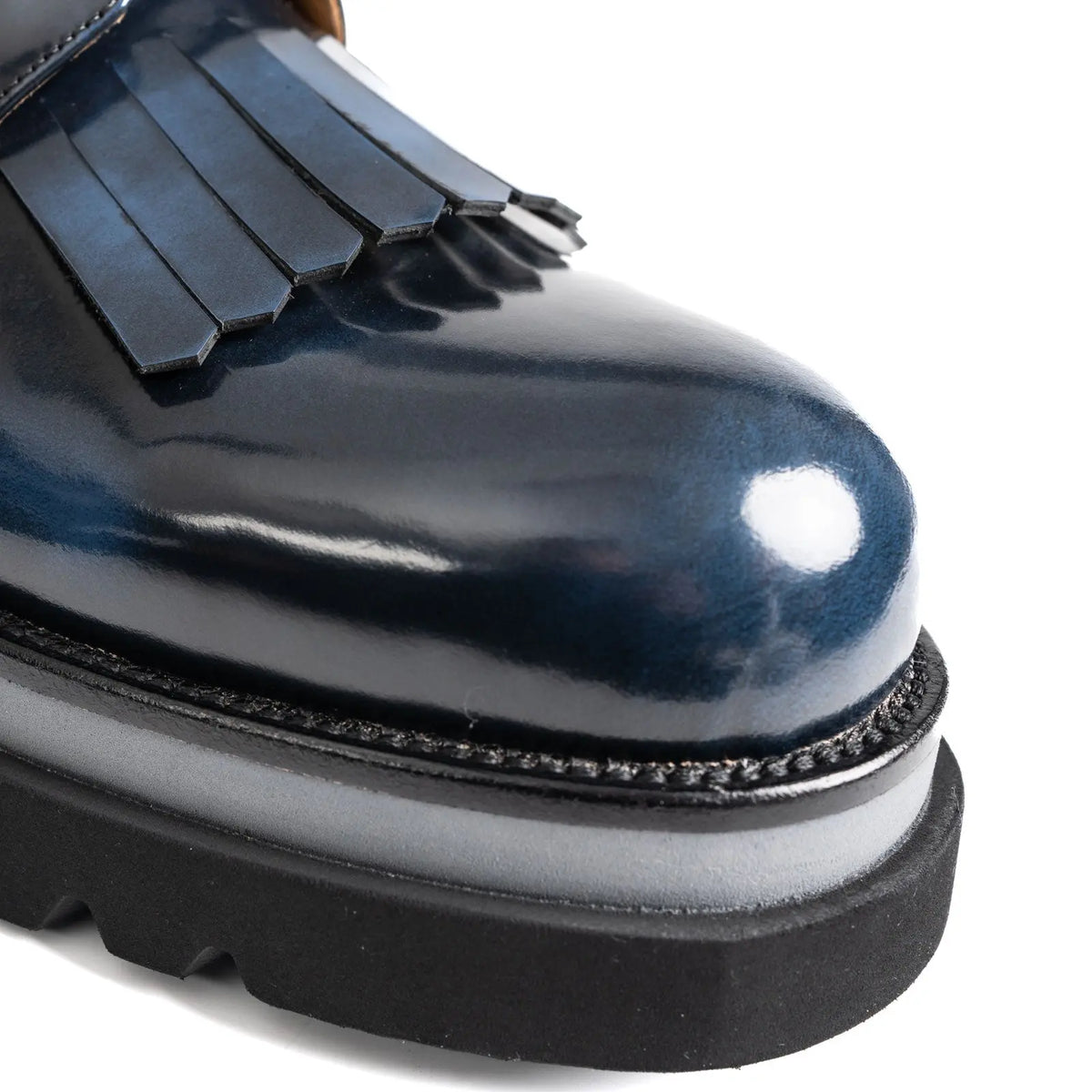 Navy Blue Patina Kiltie Derby Shoes Divinch