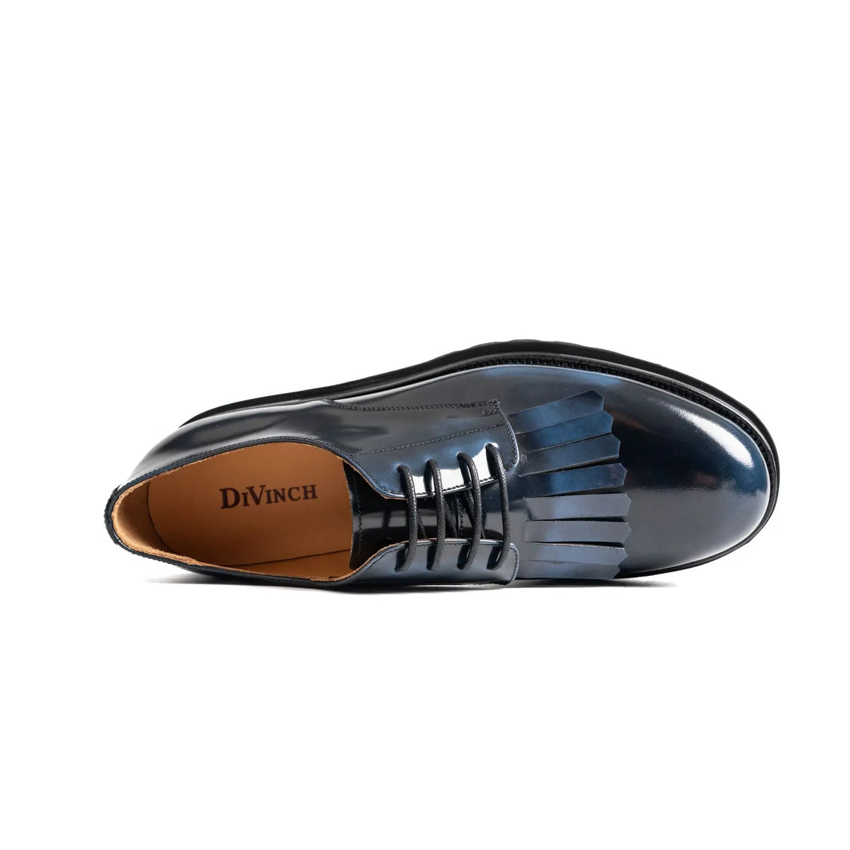 Navy Blue Patina Kiltie Derby Shoes Divinch
