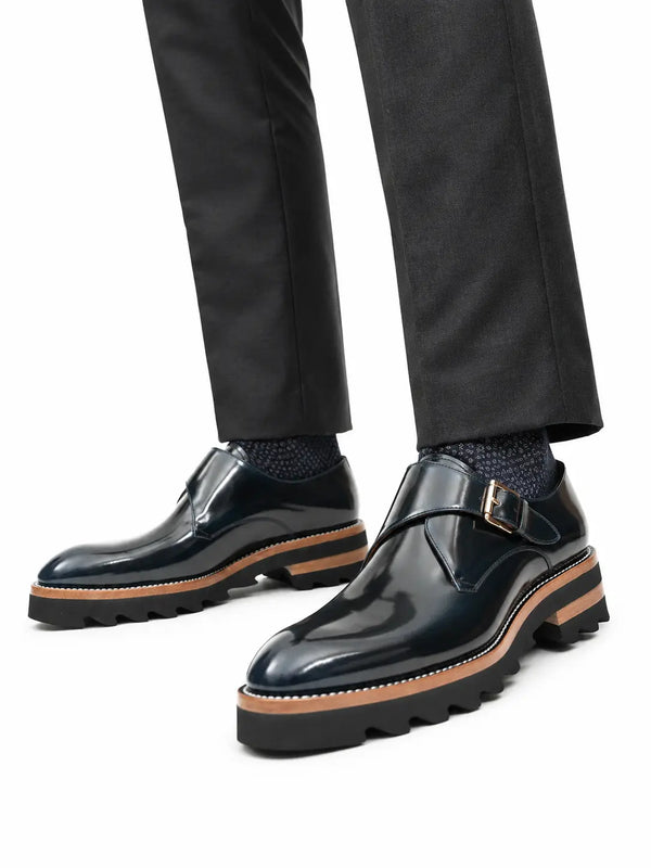 Navy Single Monk Lug Sole Shoe