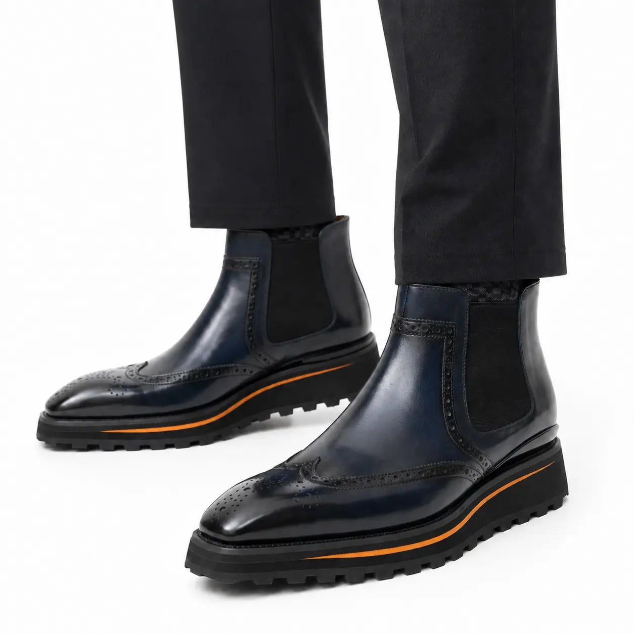 Navy Wingtip Chelsea Boot