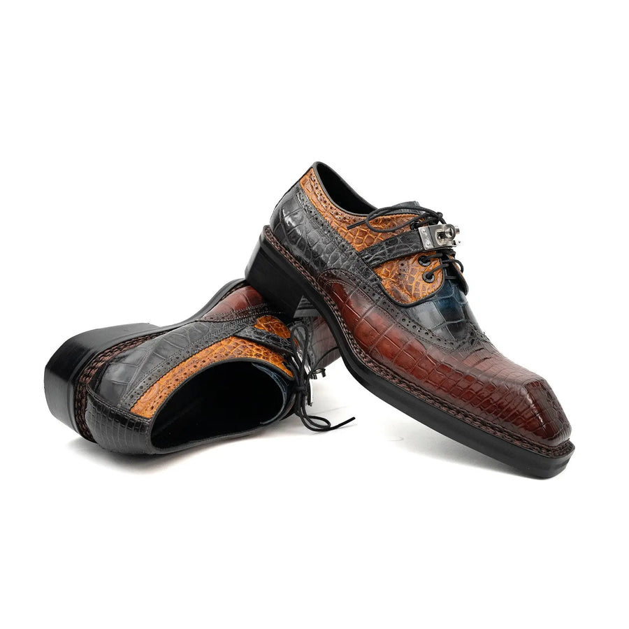 Krokodilleder Wingtip Schnallen-Derby Schuhe