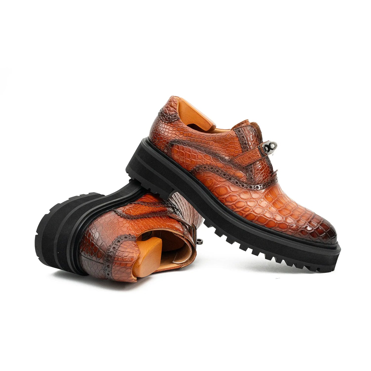 Crocodile Leather Double Monk Shoes