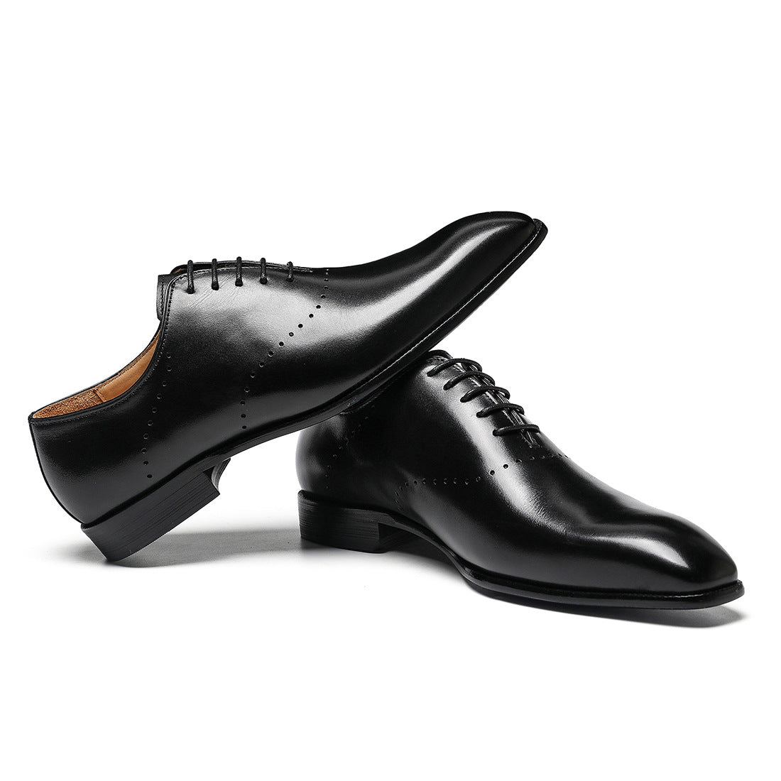 Small square toe lace-up business oxford shoes D66292 Black - Divinch