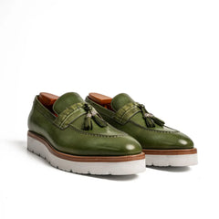 Olive Green Crocodile Tassel XL Loafers Divinch