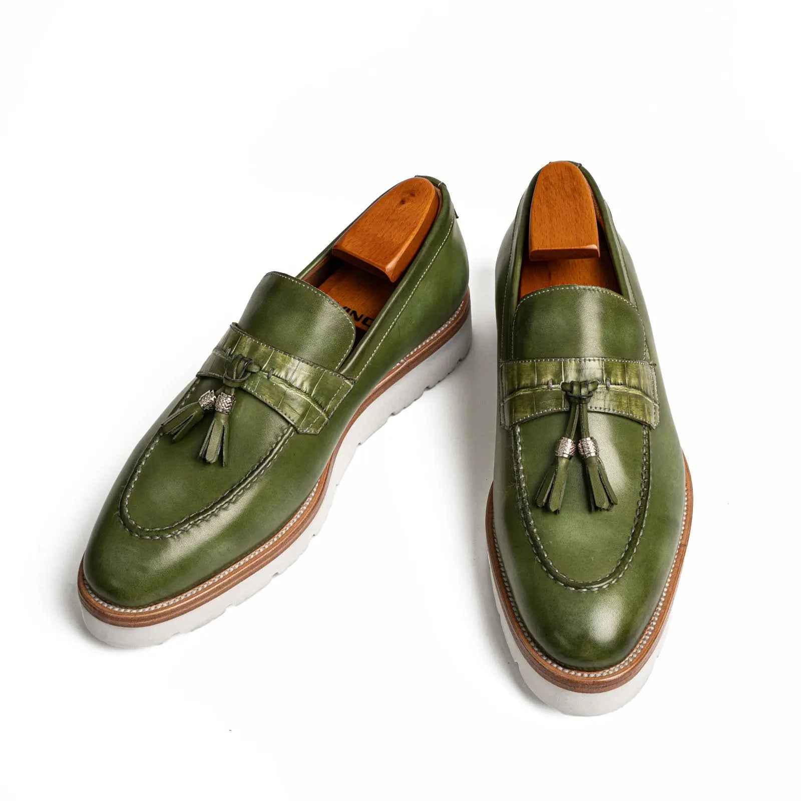 Olive Green Crocodile Tassel XL Loafers Divinch