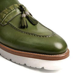 Olive Green Crocodile Tassel XL Loafers Divinch