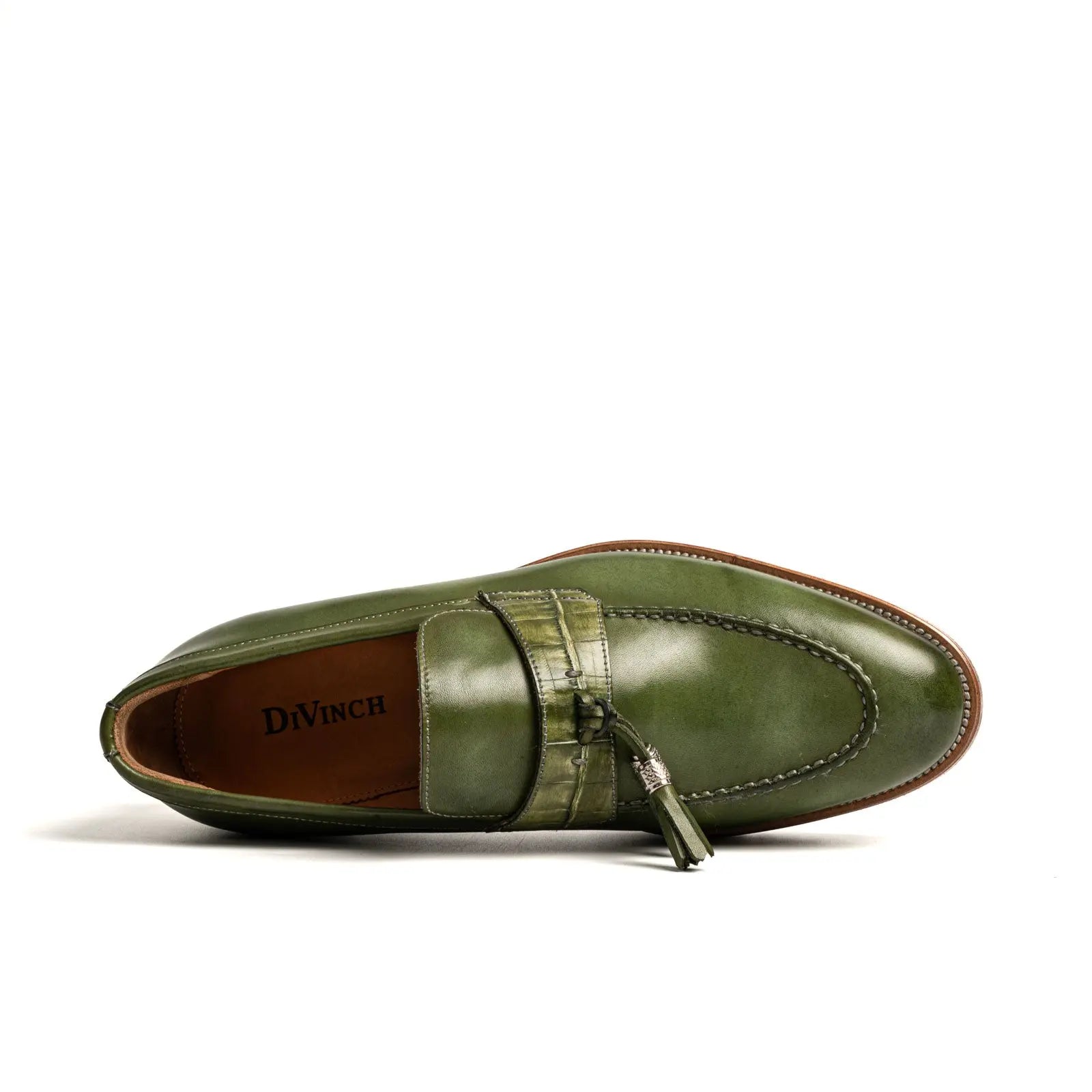 Olive Green Crocodile Tassel XL Loafers Divinch