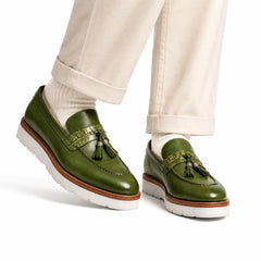 Olive Green Crocodile-Effect Loafer