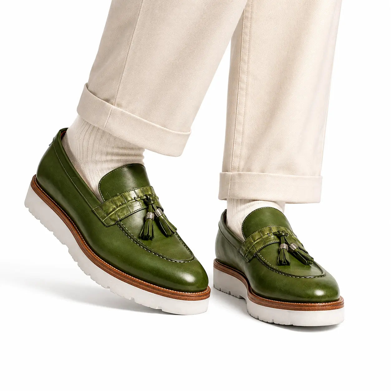 Olive Green Crocodile-Effect Loafer
