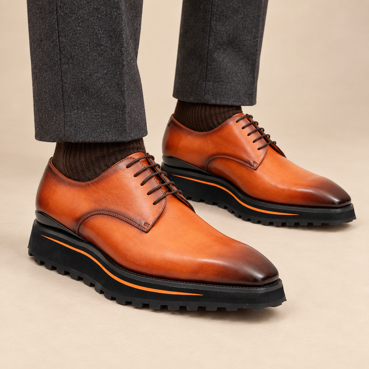 DIVINCH Men's Plain-Toe Derby Shoes with Brown-Edge Lug Sole – Divinch