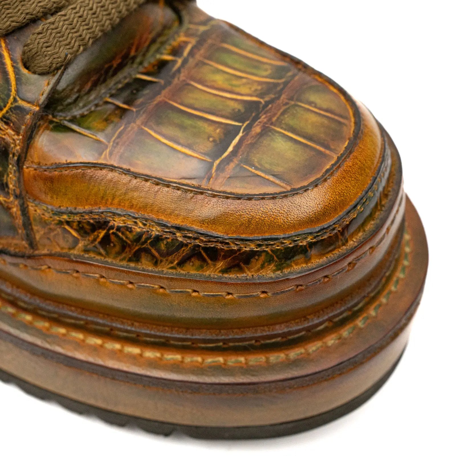 Ostrich Leg Leather Platform Sneakers Amber Gold Divinch