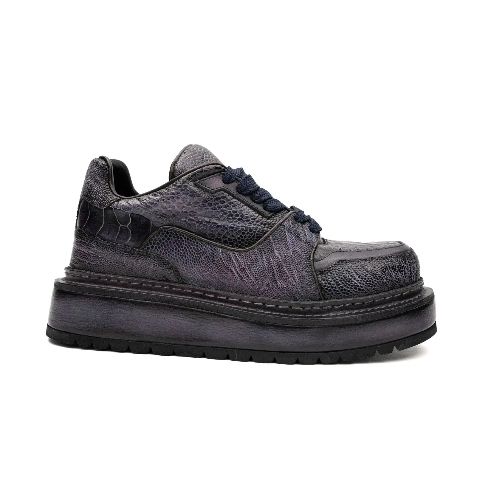 Ostrich Leg Leather Platform Sneakers Midnight Purple