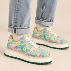 Pastel Multicolor Textured Platform Apron-Toe Low-top Sneaker DIVINCH