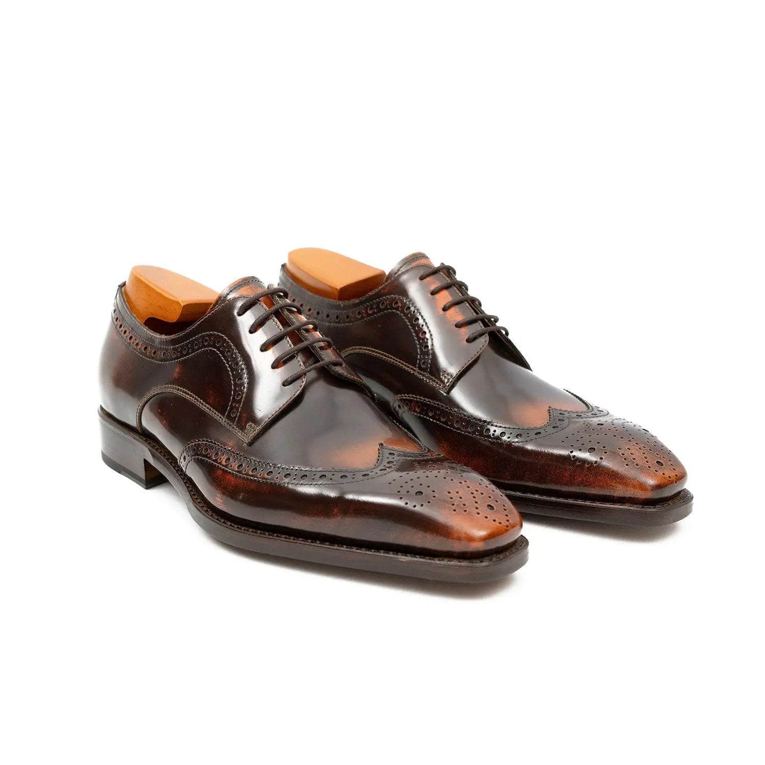 goodyear welted dress shoes Green Brown Patent Leather Derby Dress Shoes Goodyear Welted High-Gloss; Handcrafted Two-Tone Formal Footwear with Stitched Leather Outsole