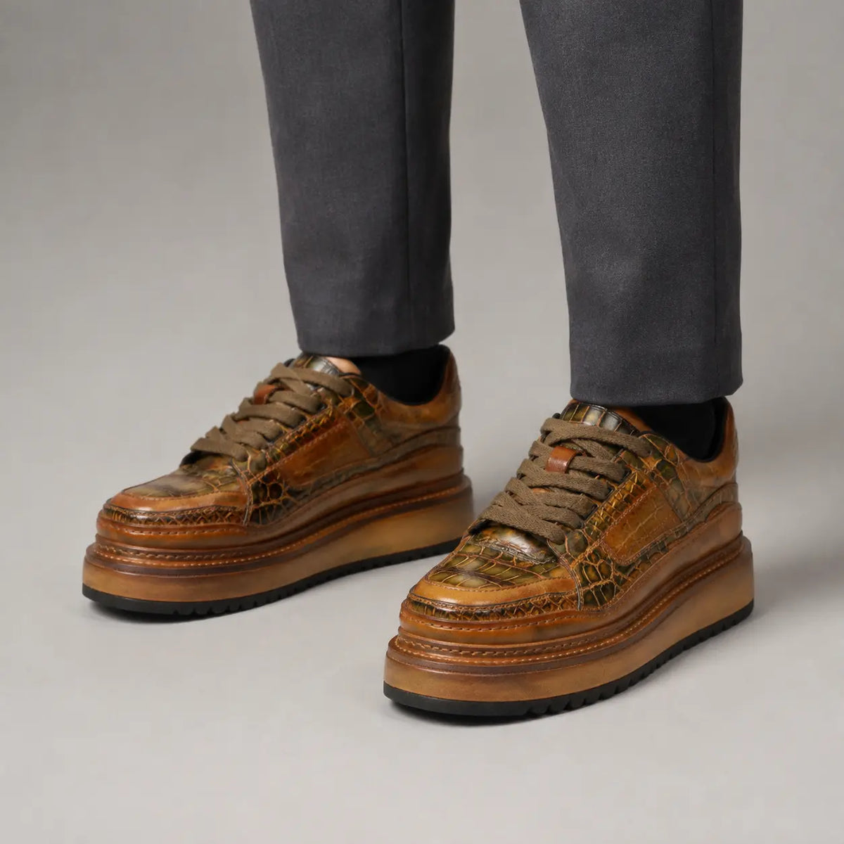 Patina Ostrich Platform Sneaker on-foot product photo