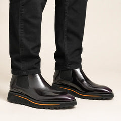 Black Purple Chelsea Lug Boot — on-foot studio view