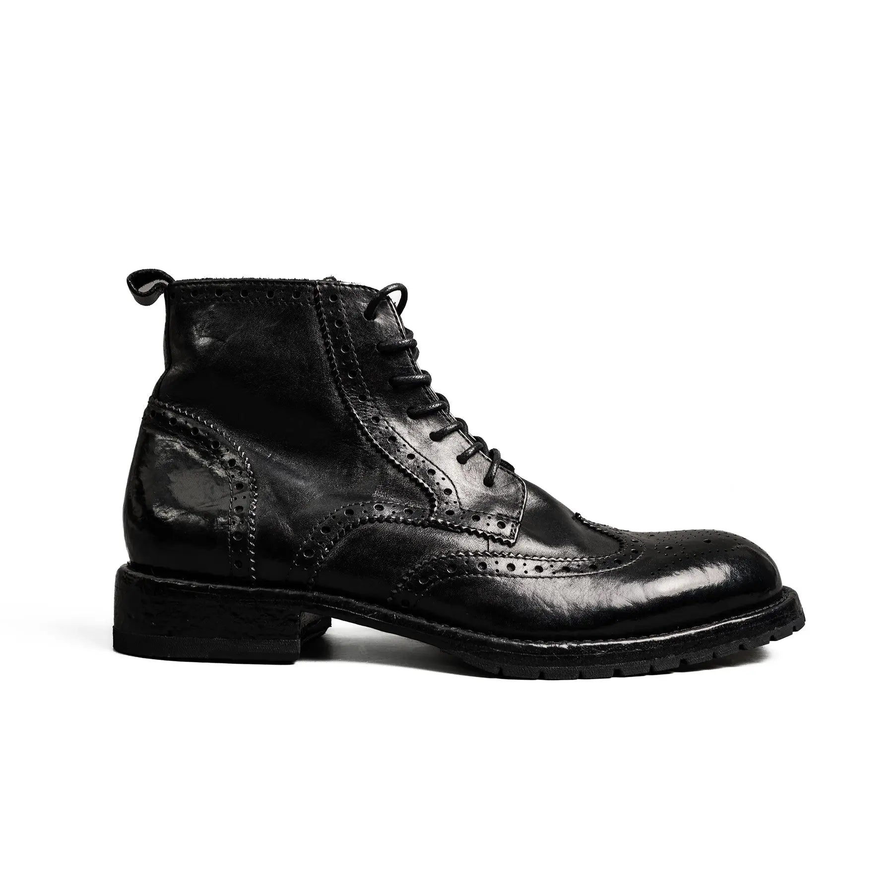 Polished Black Washed Leather Martin Boots