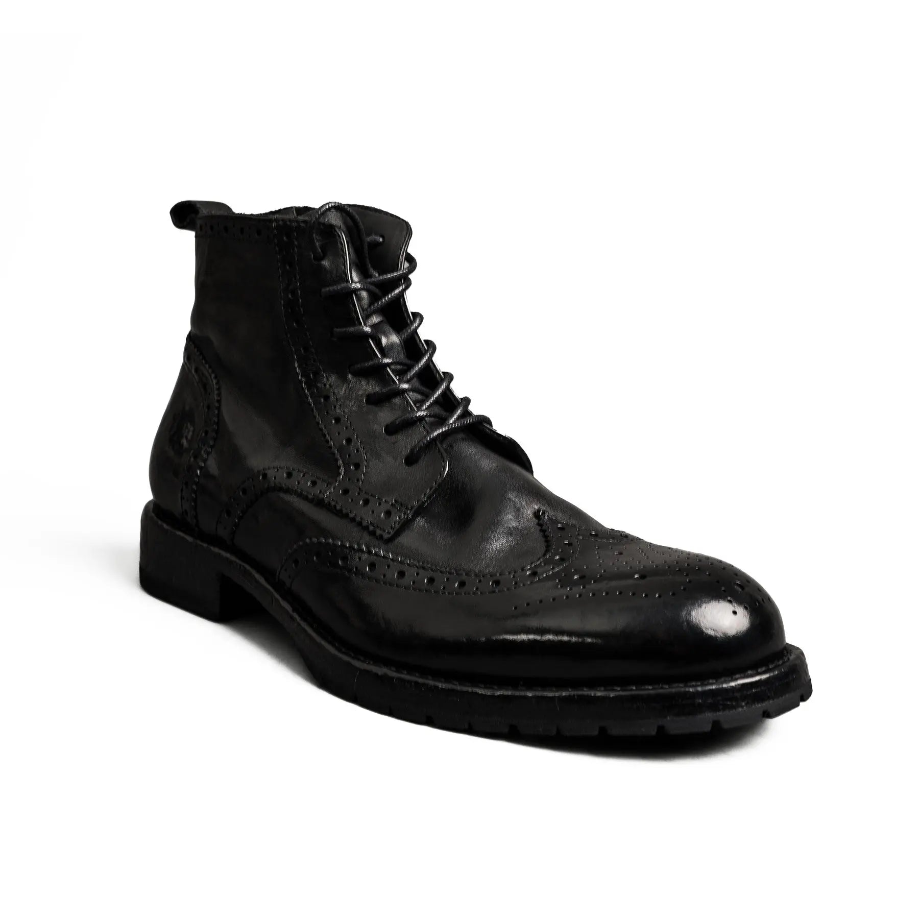 Polished Black Washed Leather Martin Boots