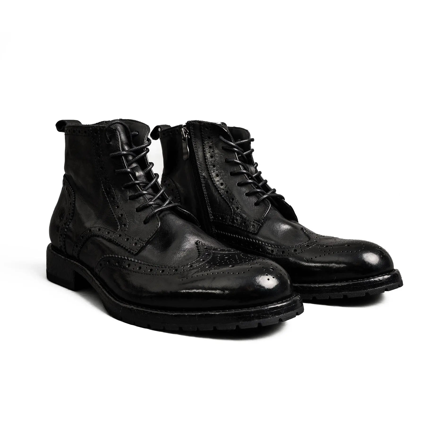 Polished Black Washed Leather Martin Boots