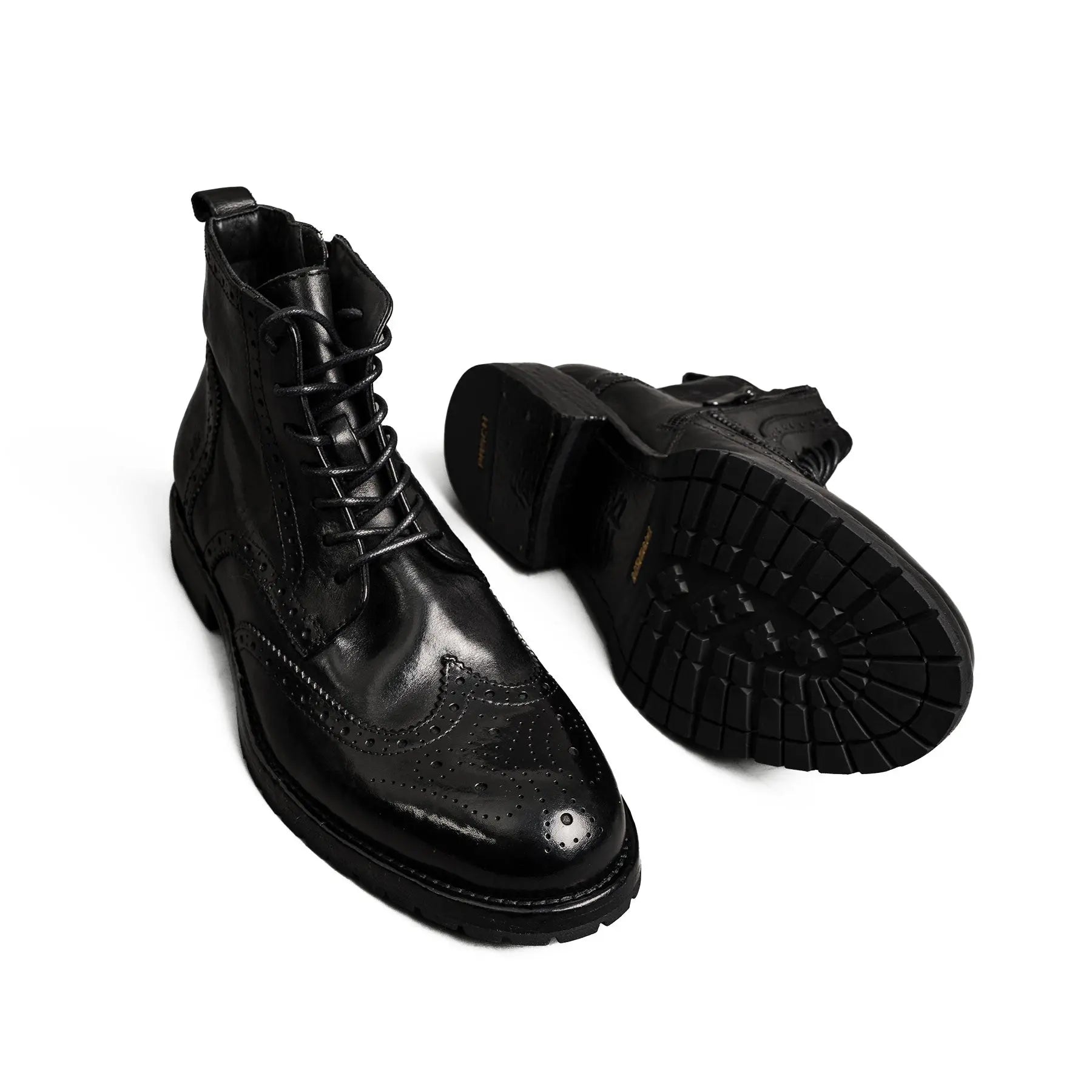 Polished Black Washed Leather Martin Boots