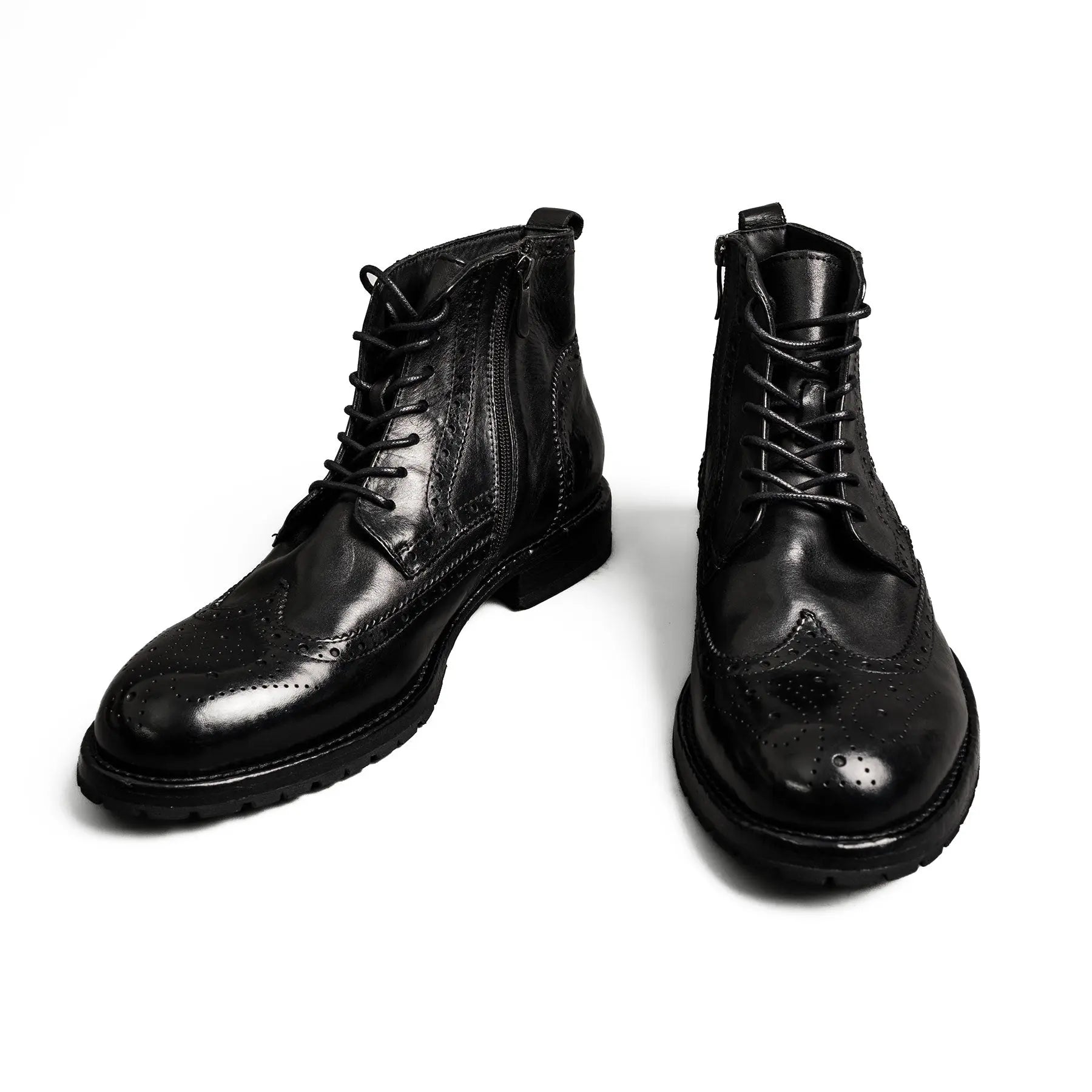 Polished Black Washed Leather Martin Boots