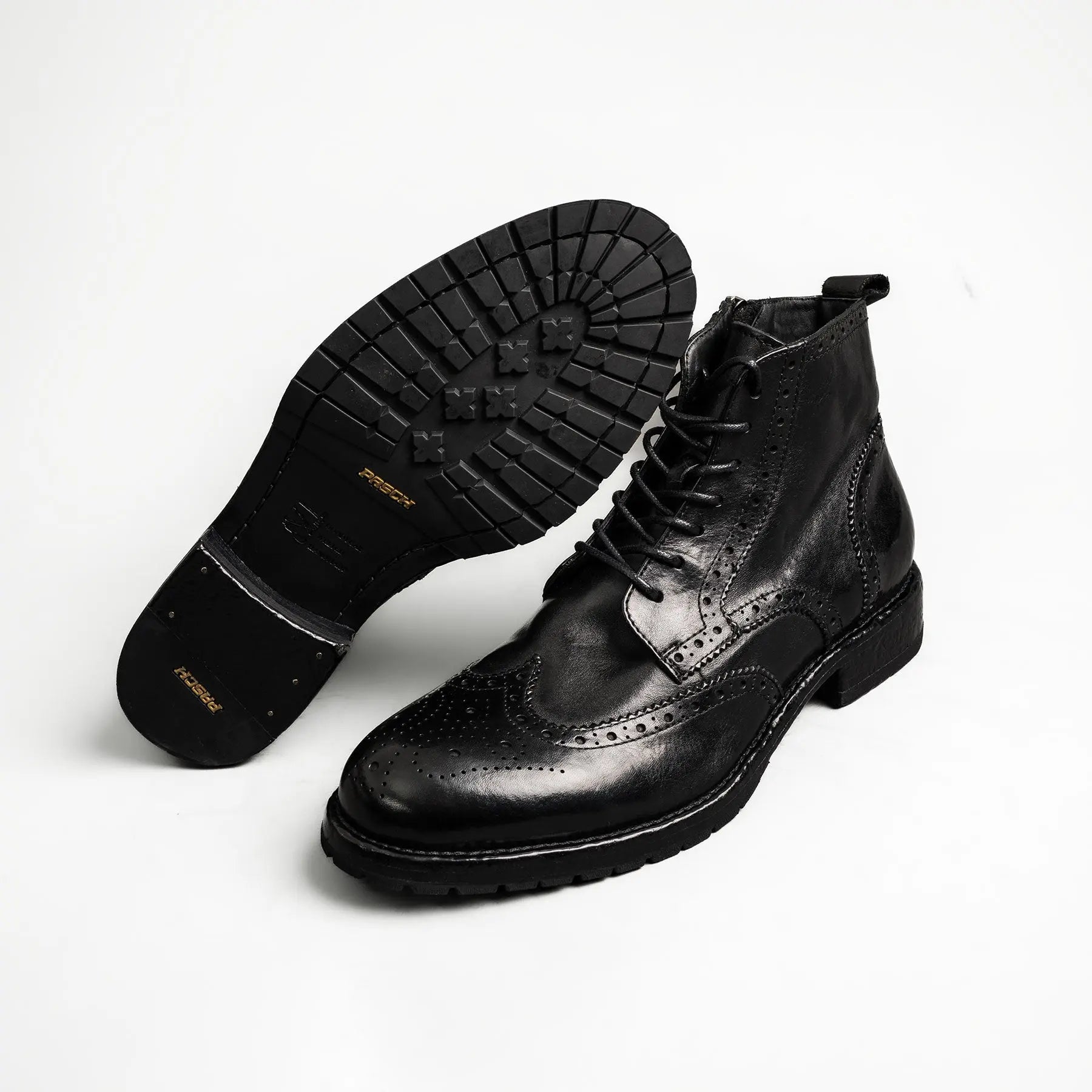 Polished Black Washed Leather Martin Boots