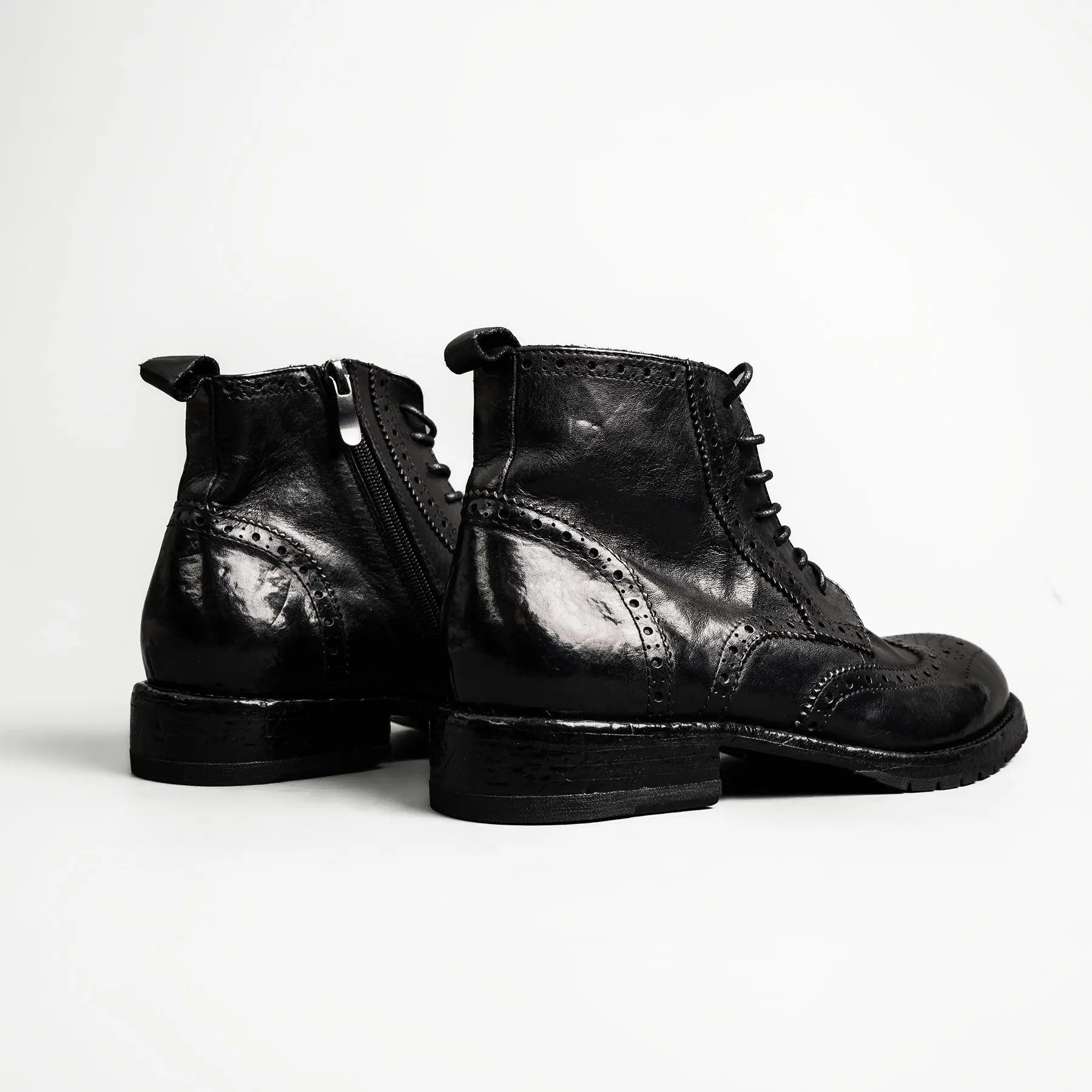 Polished Black Washed Leather Martin Boots