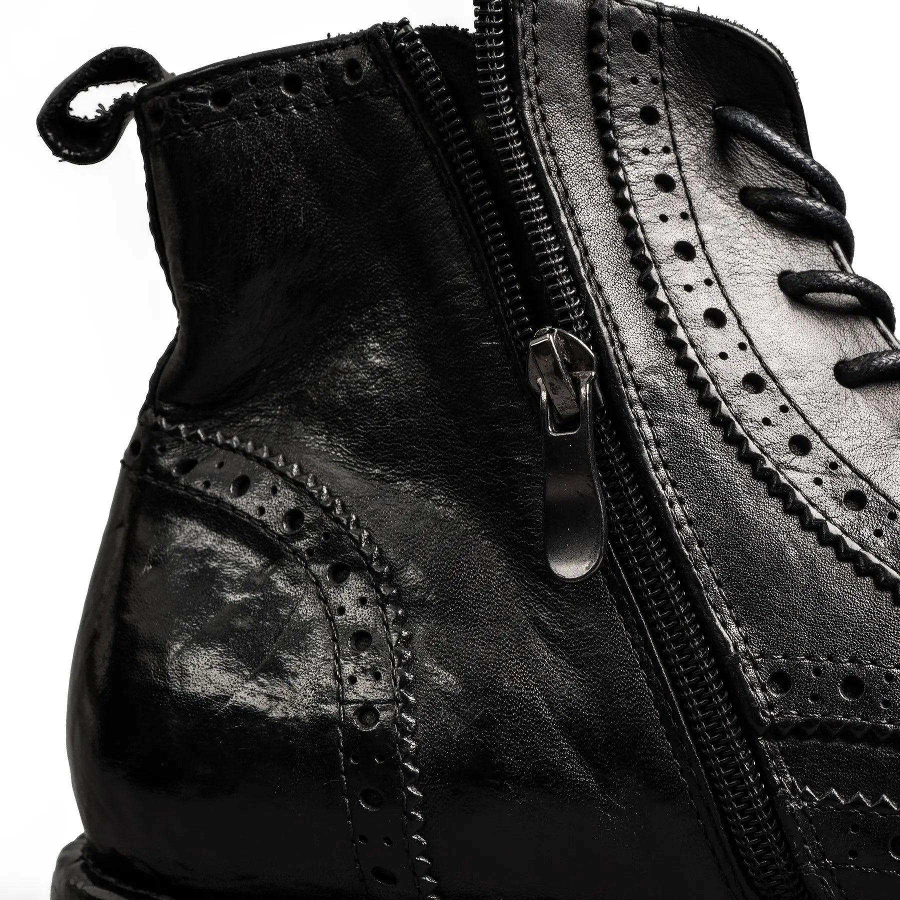 Polished Black Washed Leather Martin Boots