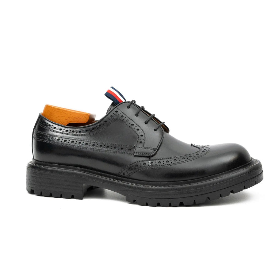 Derbies brogue artesanais de couro preto