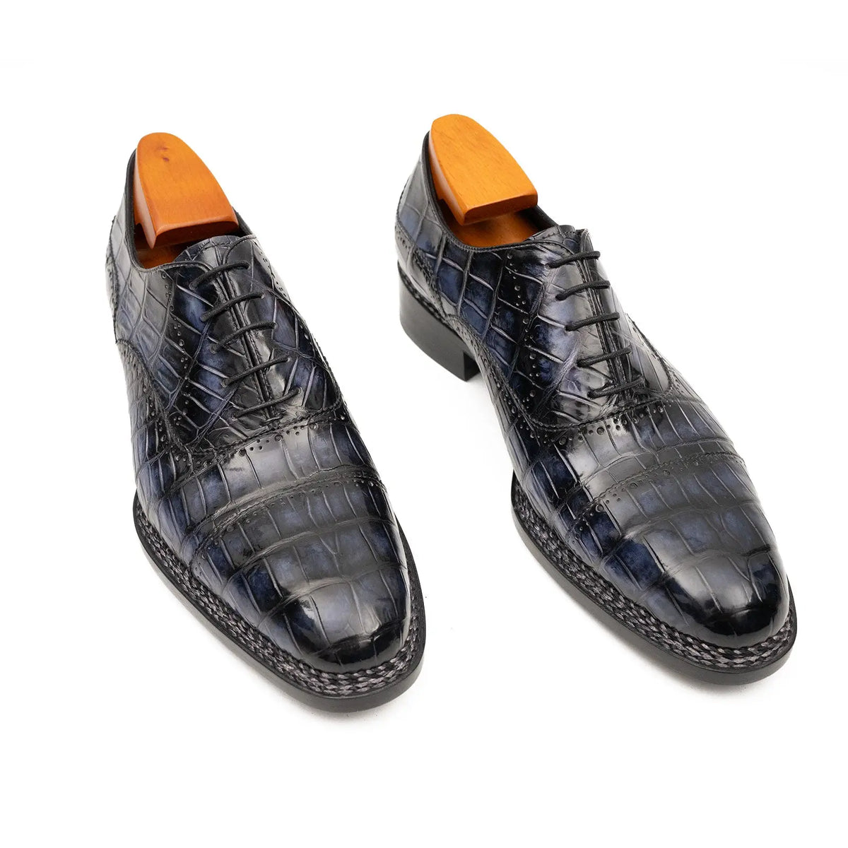 Purplish Blue Crocodile Oxford Shoes Goodyear Norwegian 8016 DIVINCH