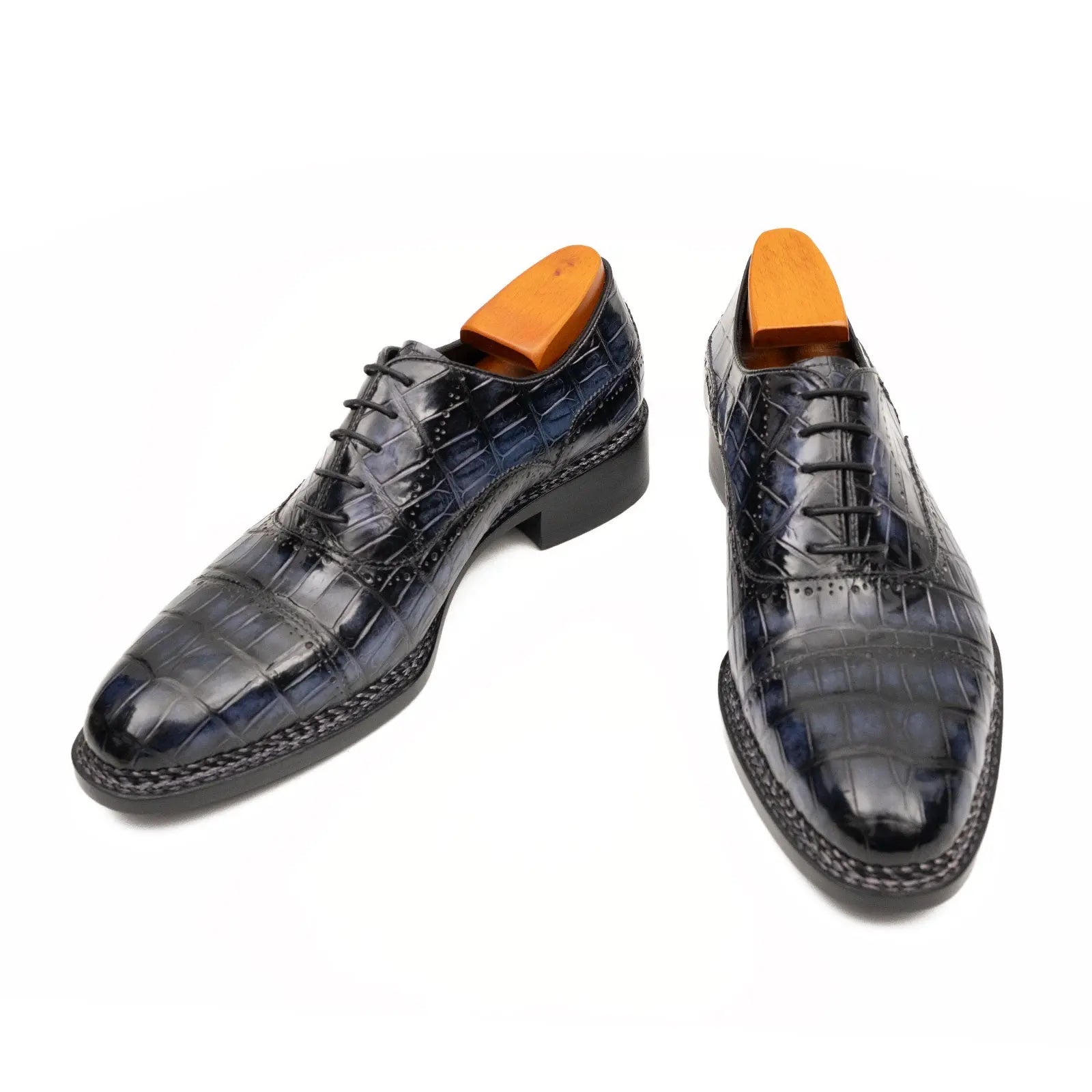Purplish Blue Crocodile Oxford Shoes Goodyear Norwegian 8016 DIVINCH