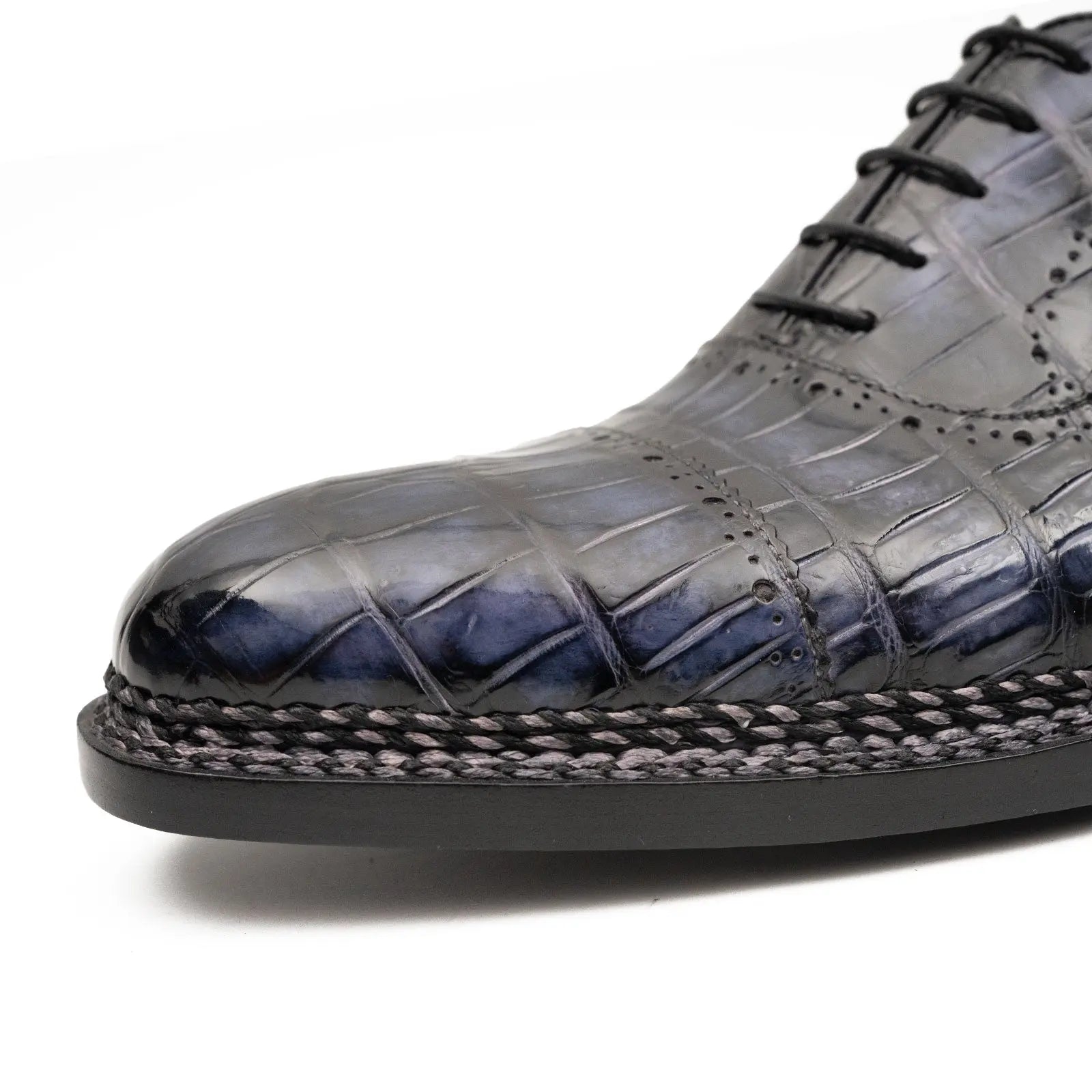 Purplish Blue Crocodile Oxford Shoes Goodyear Norwegian 8016 DIVINCH