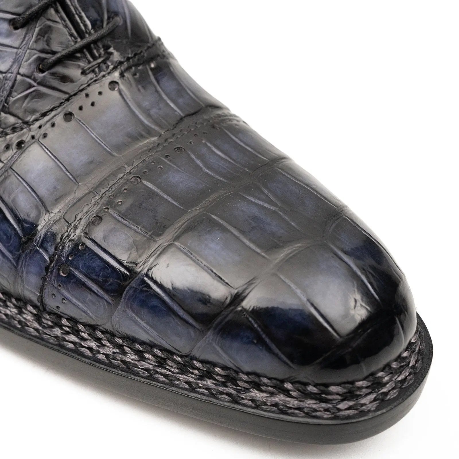 Purplish Blue Crocodile Oxford Shoes Goodyear Norwegian 8016 DIVINCH