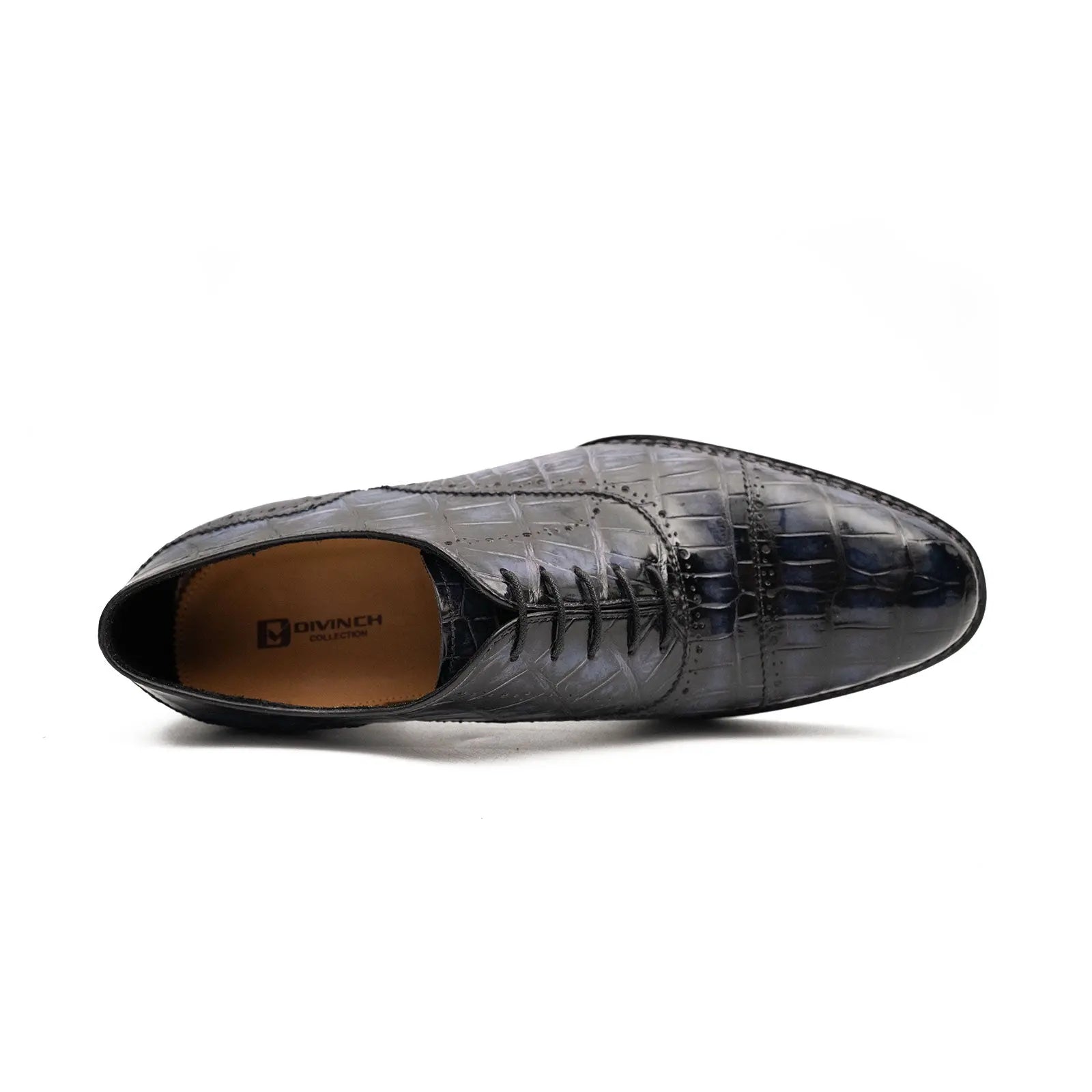 Purplish Blue Crocodile Oxford Shoes Goodyear Norwegian 8016 DIVINCH