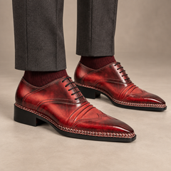 Red Textured Lace-Up Dress Shoe with Shaded Toe — DIVINCH hero image