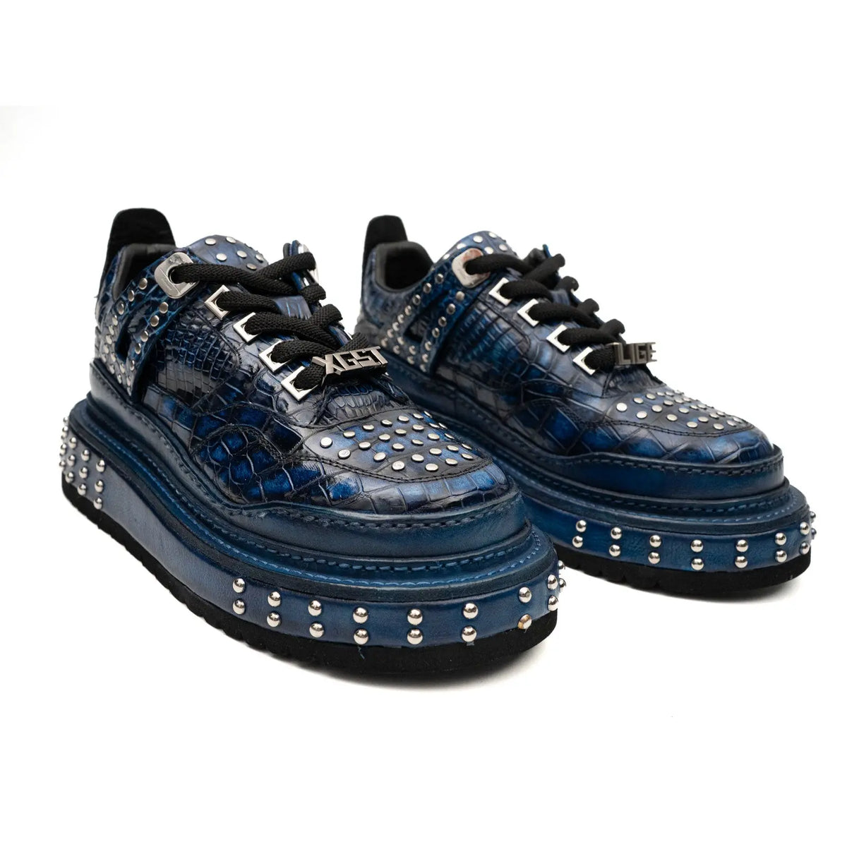 Zapatillas deportivas de plataforma con tachuelas de cocodrilo color medianoche