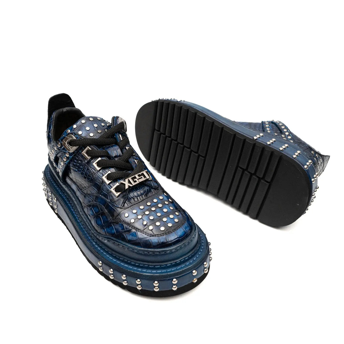 Zapatillas deportivas de plataforma con tachuelas de cocodrilo color medianoche