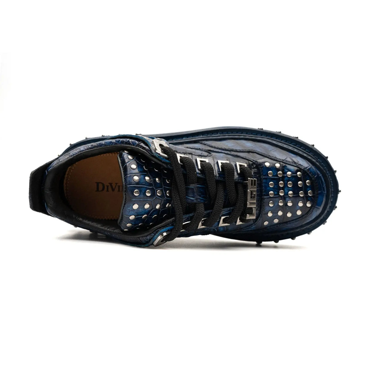 Zapatillas deportivas de plataforma con tachuelas de cocodrilo color medianoche