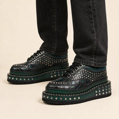 Studded Crocodile Platform Sneaker — on-foot studio view