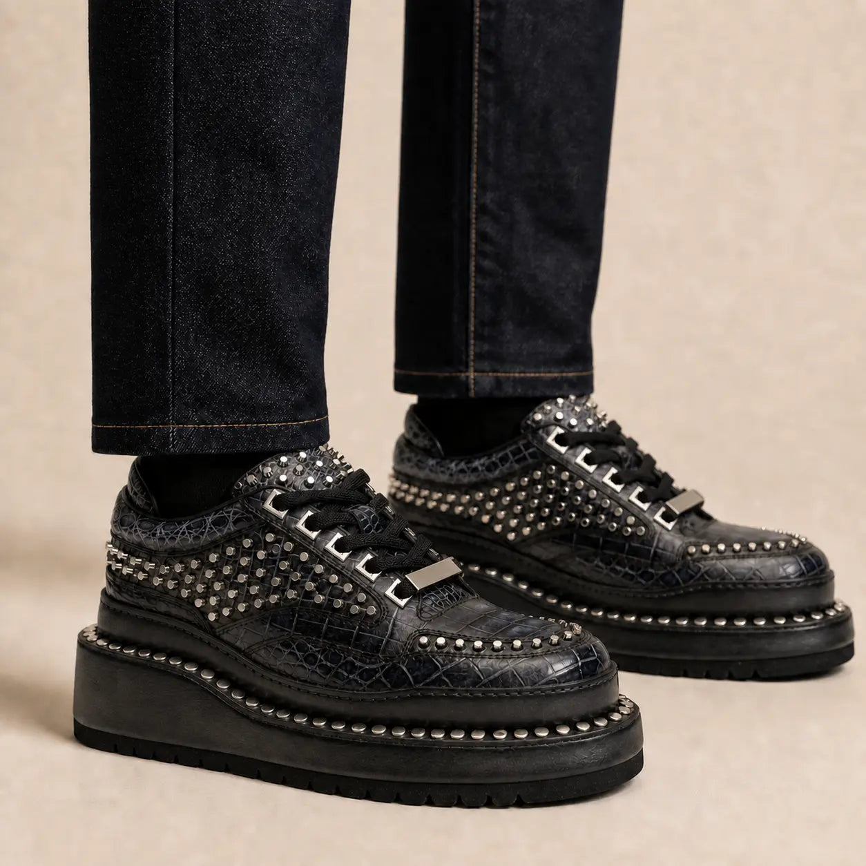 DIVINCH studded midnight platform sneaker worn on foot