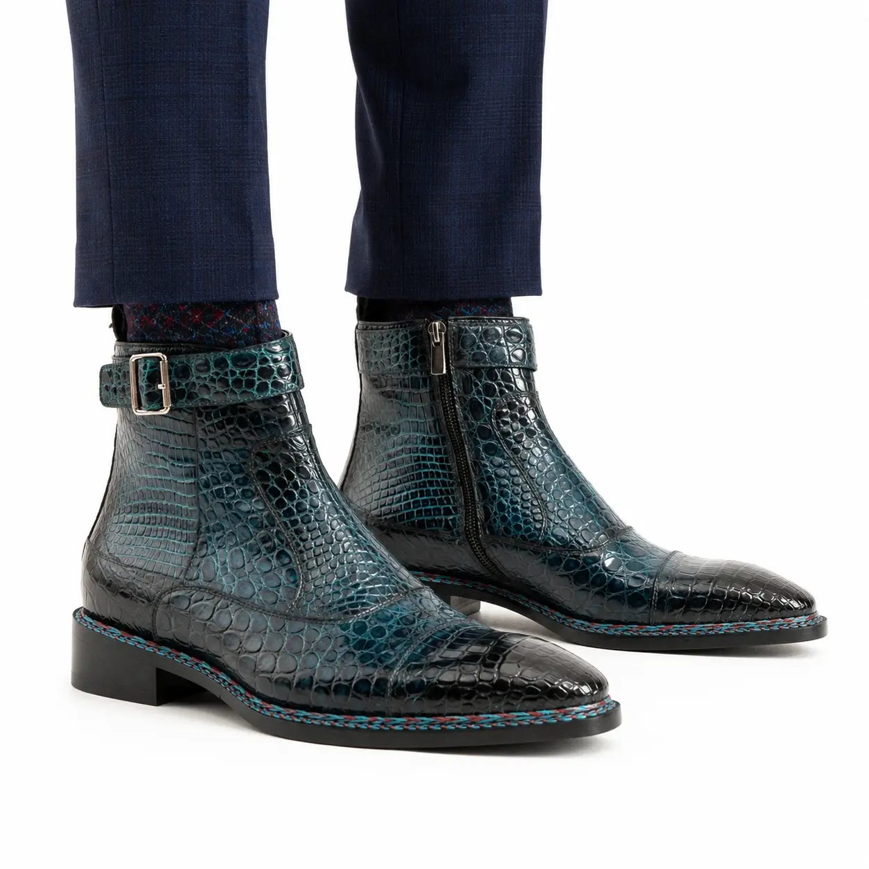 Teal Crocodile Chelsea Boot