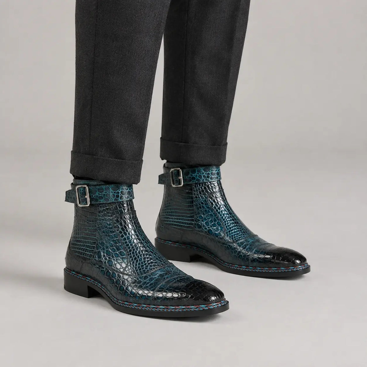 Teal Crocodile Chelsea Boot on-foot product photo