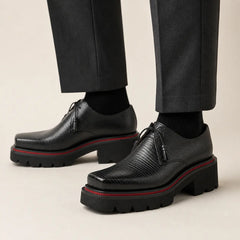 Textured Black Derby — on-foot studio view