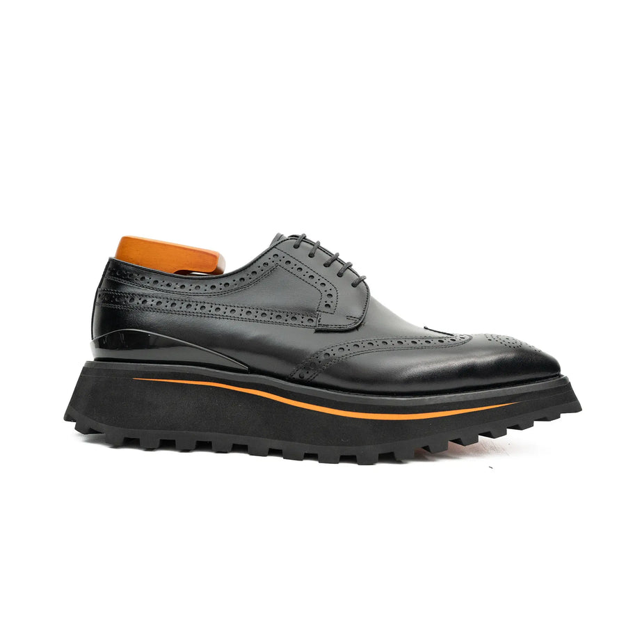 6 cm Absatz Schwarze Brogue Wingtip Derbys